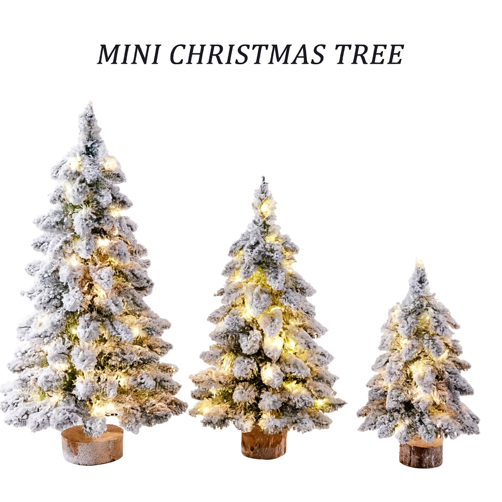 Weihnachtsbaum Tischfigur – Schneebedeckter Mini Weihnachtsbaum mit LED-Lichtern für Geschenke