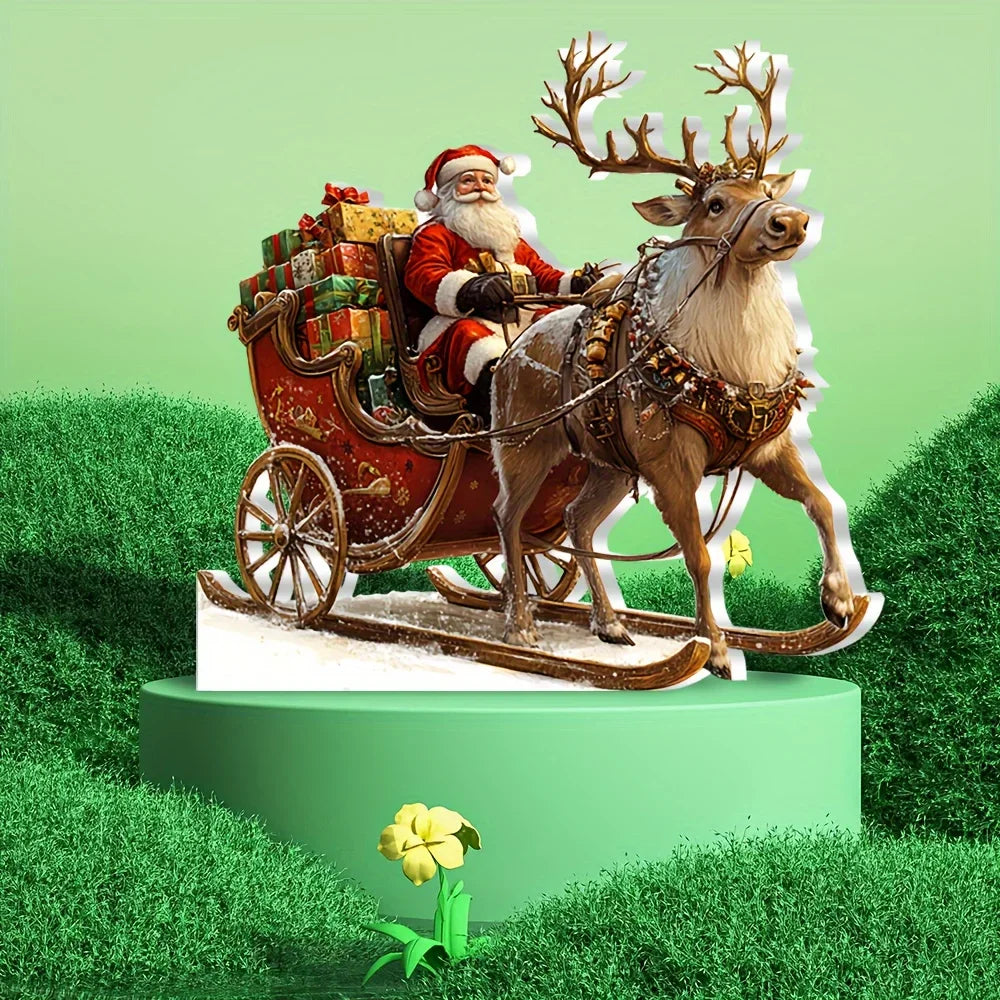 1x Weihnachts-Rentier Schlitten Santa Figur – 2D Acryl Deko für Weihnachten & Feiertage 2025