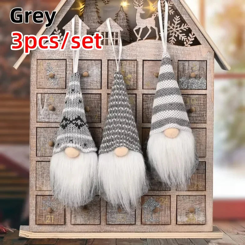 3er Set Weihnachtswichtel – Plüsch-Santa & gestrickte Figuren für Baum & Deko