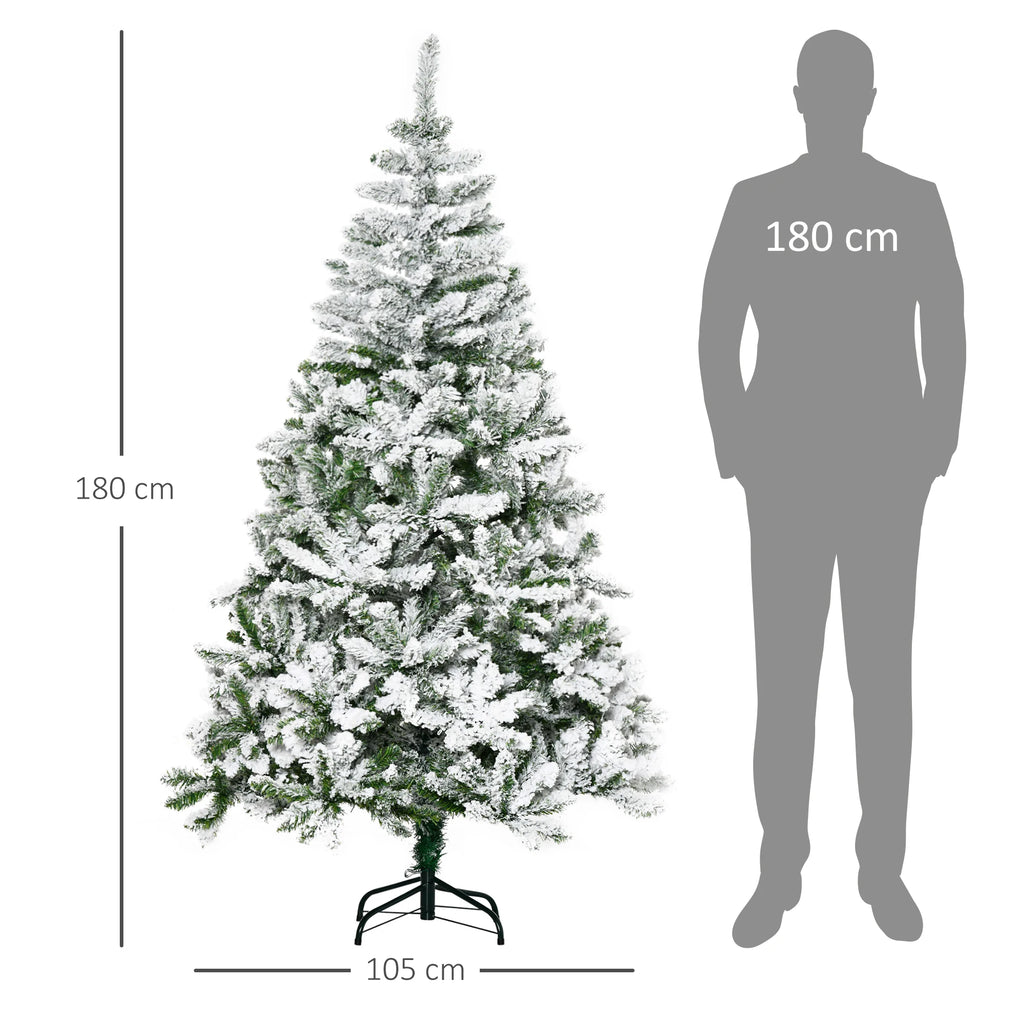 Künstlicher Weihnachtsbaum 180 cm – Grüner Baum mit 750 Zweigen & feuerfester Schneebeschichtung
