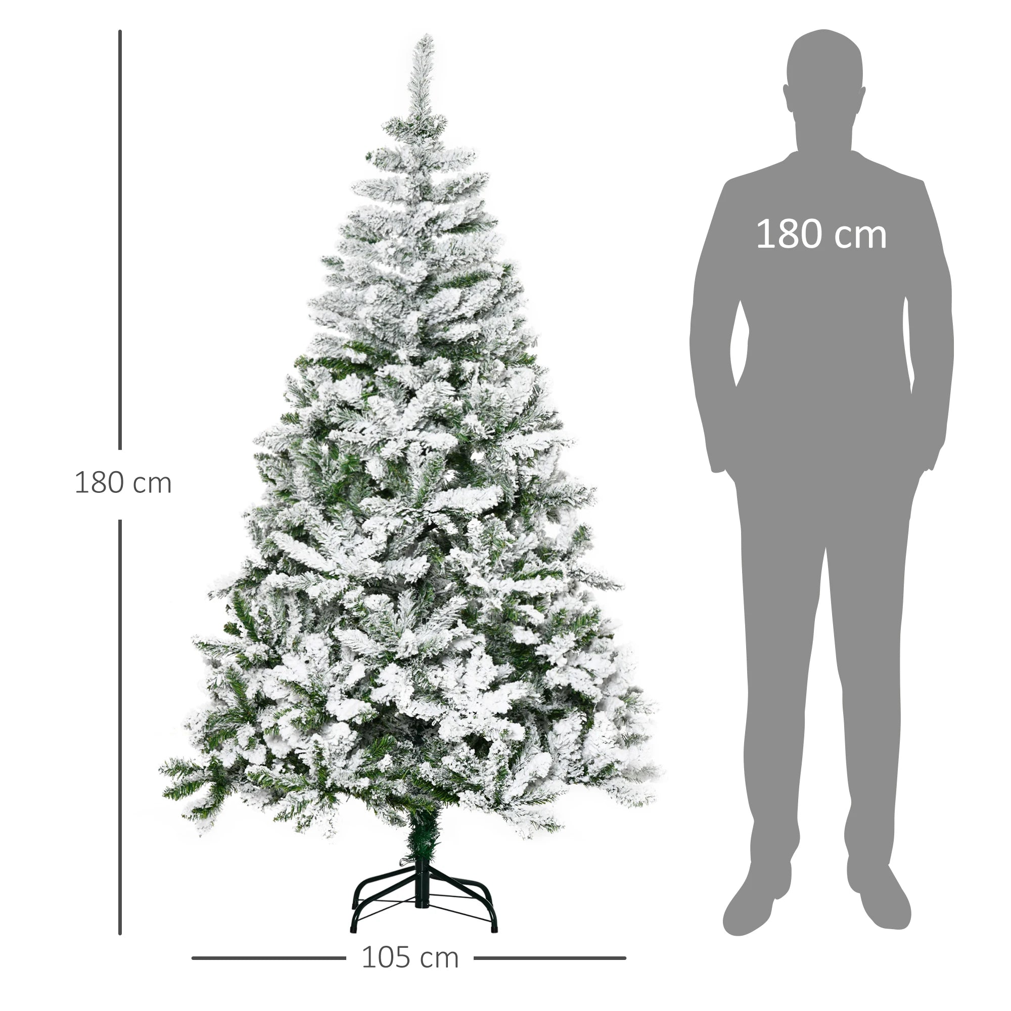 Künstlicher Weihnachtsbaum 180 cm – Grüner Baum mit 750 Zweigen & feuerfester Schneebeschichtung