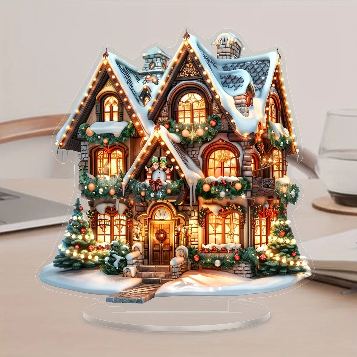 1x Weihnachts-Rentier Schlitten Santa Figur – 2D Acryl Deko für Weihnachten & Feiertage 2025