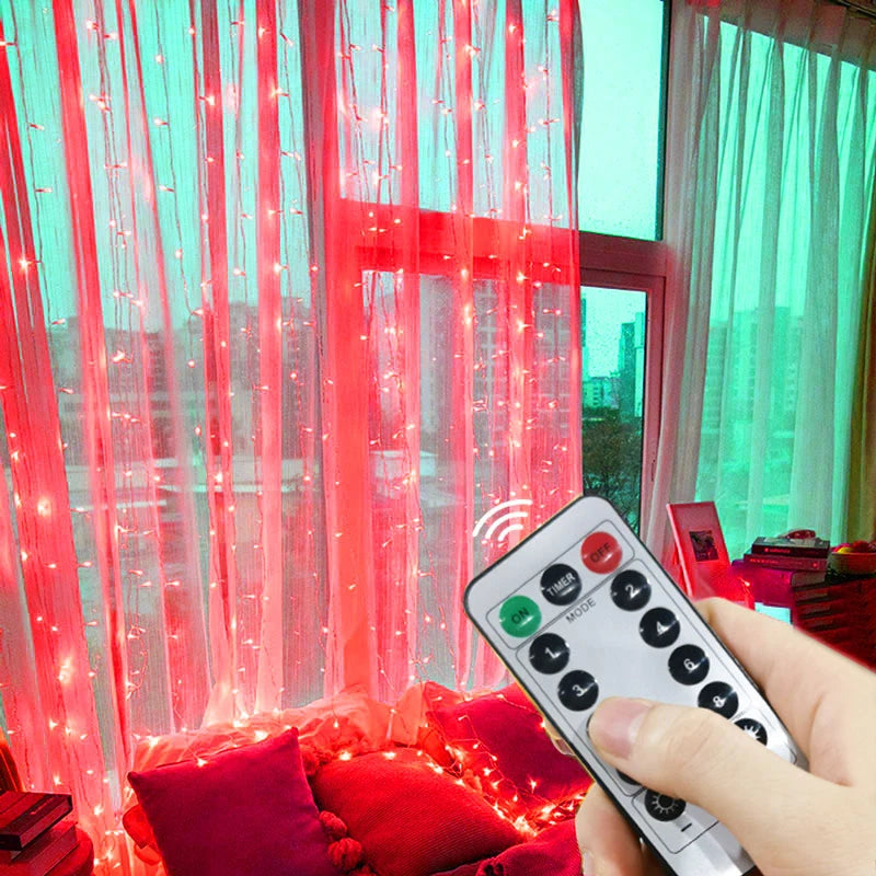 LED-Vorhanglichterkette – 6×3 m / 3×3 m mit Fernbedienung für Weihnachten & Neujahr