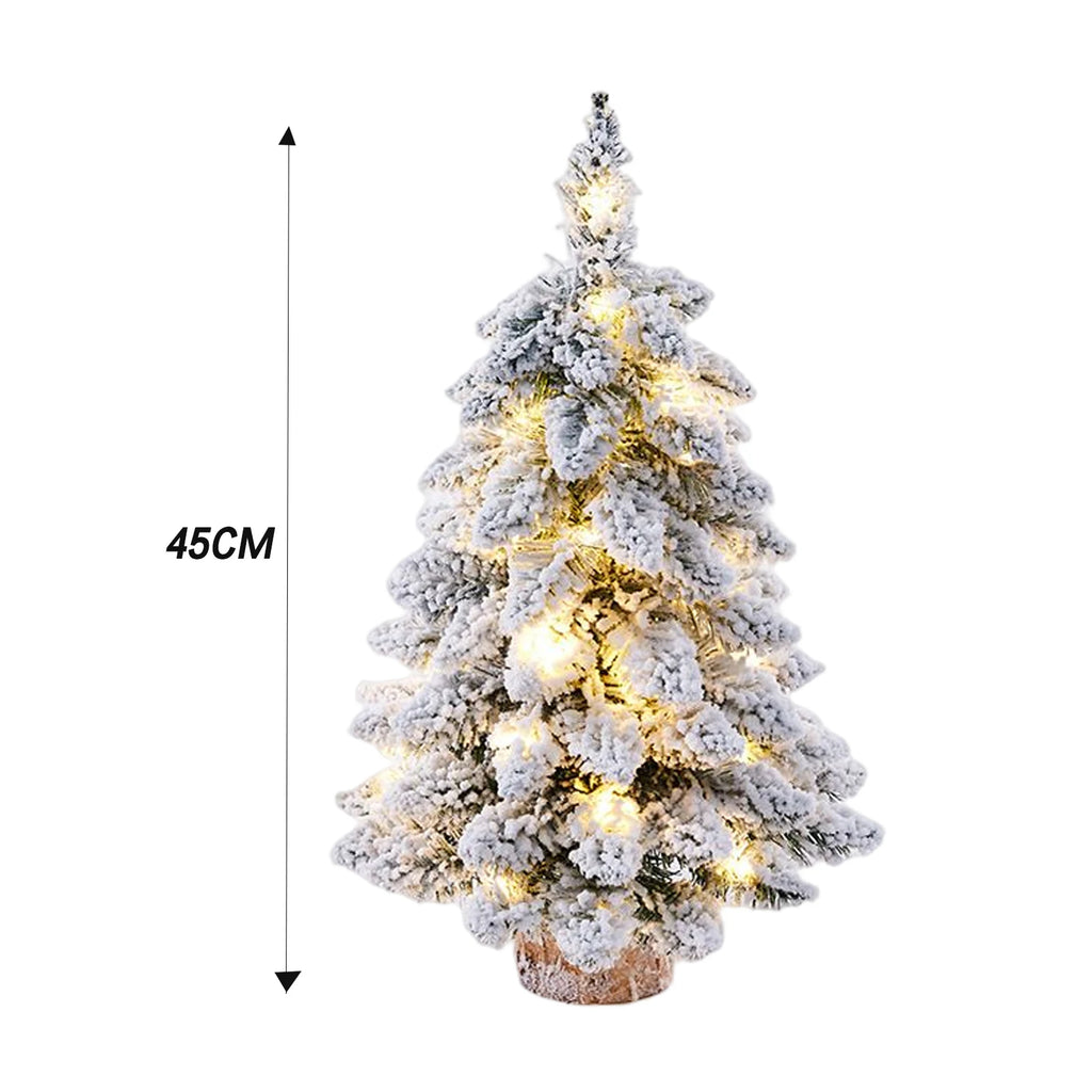 Weihnachtsbaum Tischfigur – Schneebedeckter Mini Weihnachtsbaum mit LED-Lichtern für Geschenke