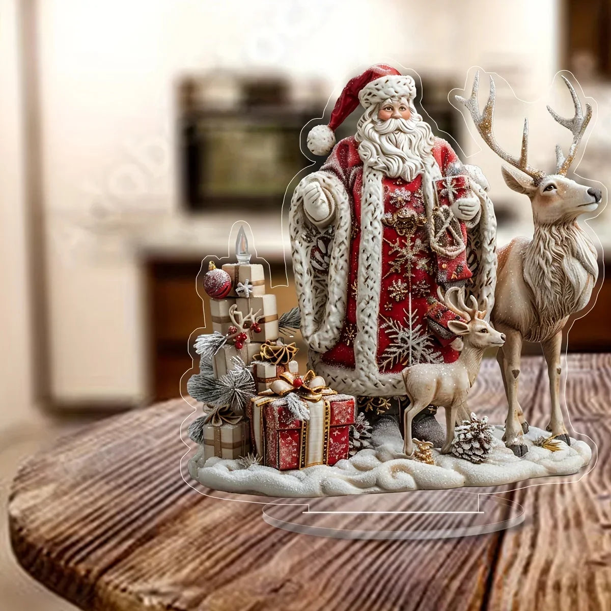 1x Weihnachts-Rentier Schlitten Santa Figur – 2D Acryl Deko für Weihnachten & Feiertage 2025