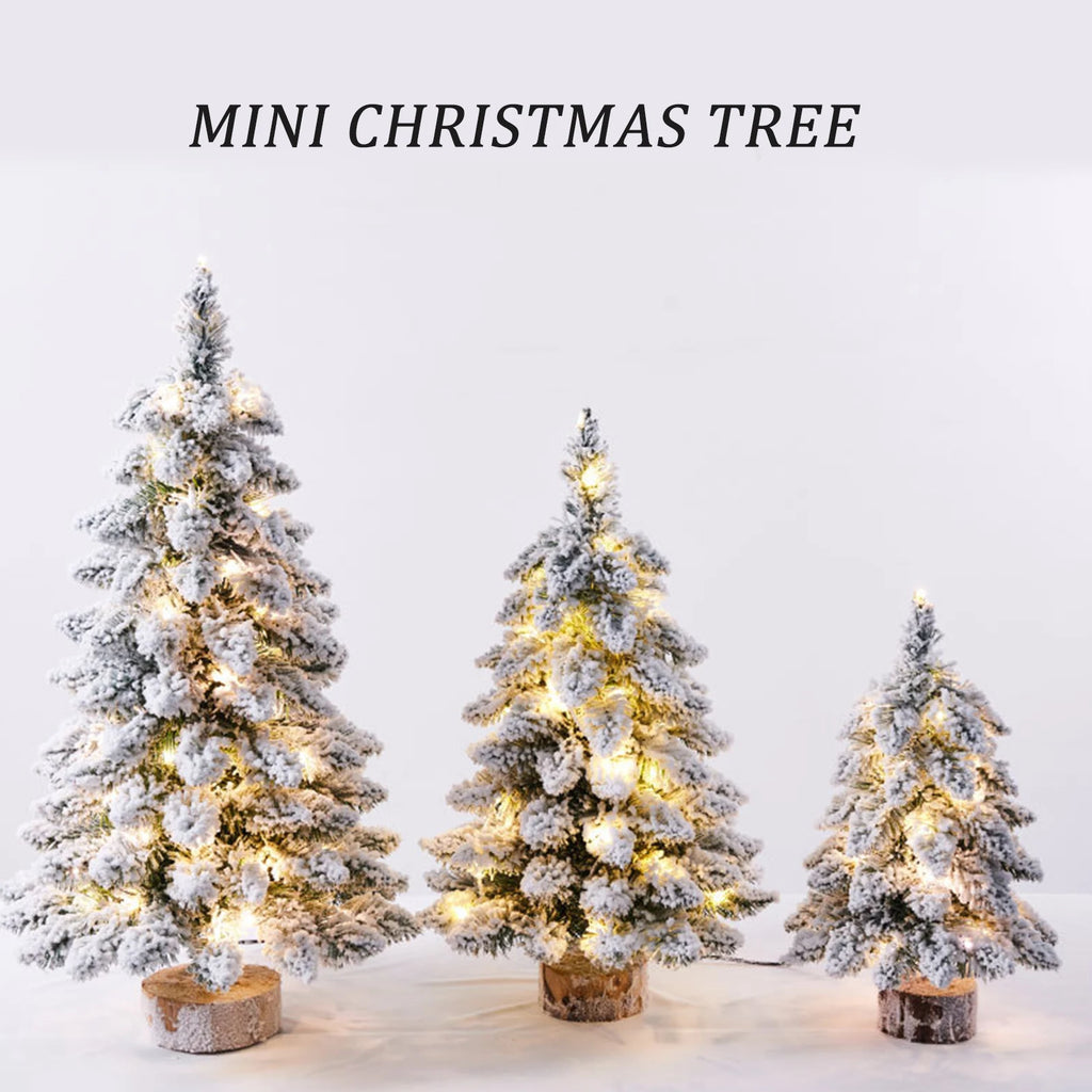 Weihnachtsbaum Tischfigur – Schneebedeckter Mini Weihnachtsbaum mit LED-Lichtern für Geschenke