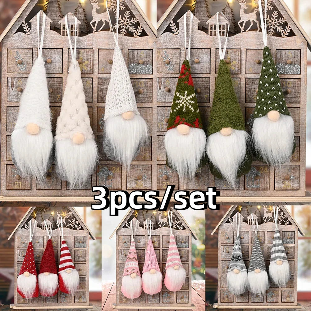 3er Set Weihnachtswichtel – Plüsch-Santa & gestrickte Figuren für Baum & Deko