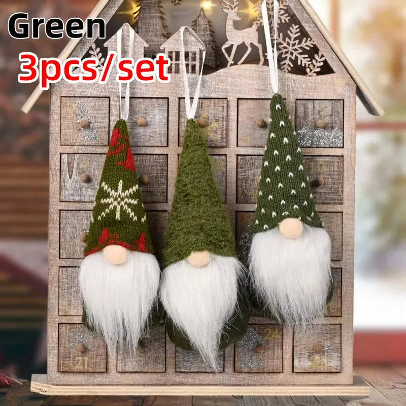 3er Set Weihnachtswichtel – Plüsch-Santa & gestrickte Figuren für Baum & Deko