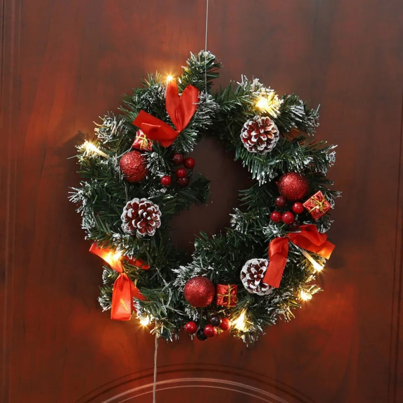 Weihnachtskranz mit LED-Lichterkette – 25/30/40 cm für Tür & Wand