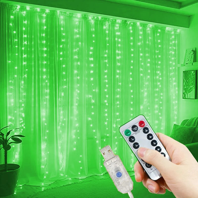 LED-Vorhanglichterkette – 6×3 m / 3×3 m mit Fernbedienung für Weihnachten & Neujahr
