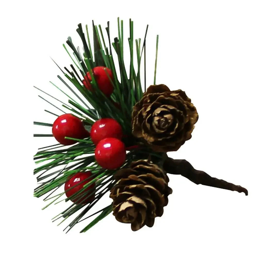 1/5 Stück Weihnachts-Dekoration – Künstliche Tannenzapfen mit Roten Beeren für Baum Anhänger & Festliche Deko“
