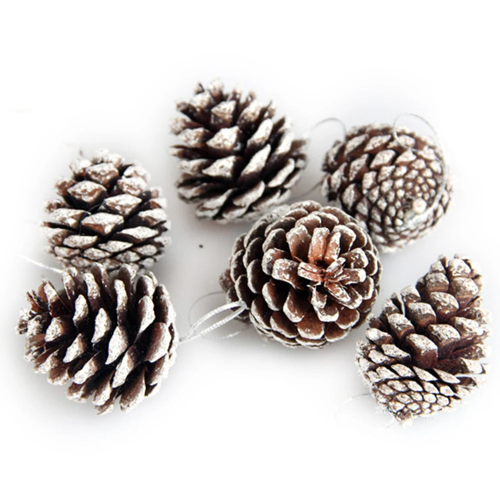 6 Stück Künstliche Tannenzapfen – Holz Pine Cones für Weihnachtsbaum Anhänger & Deko (4 cm)