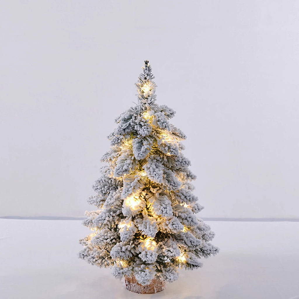Weihnachtsbaum Tischfigur – Schneebedeckter Mini Weihnachtsbaum mit LED-Lichtern für Geschenke