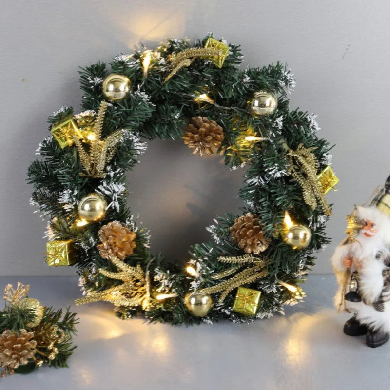 Weihnachtskranz mit LED-Lichterkette – 25/30/40 cm für Tür & Wand