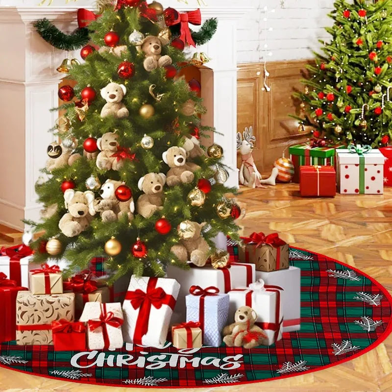 Weihnachtsbaumrock 59 cm – Rot mit Santa, Schneeflocken & Rentier Design
