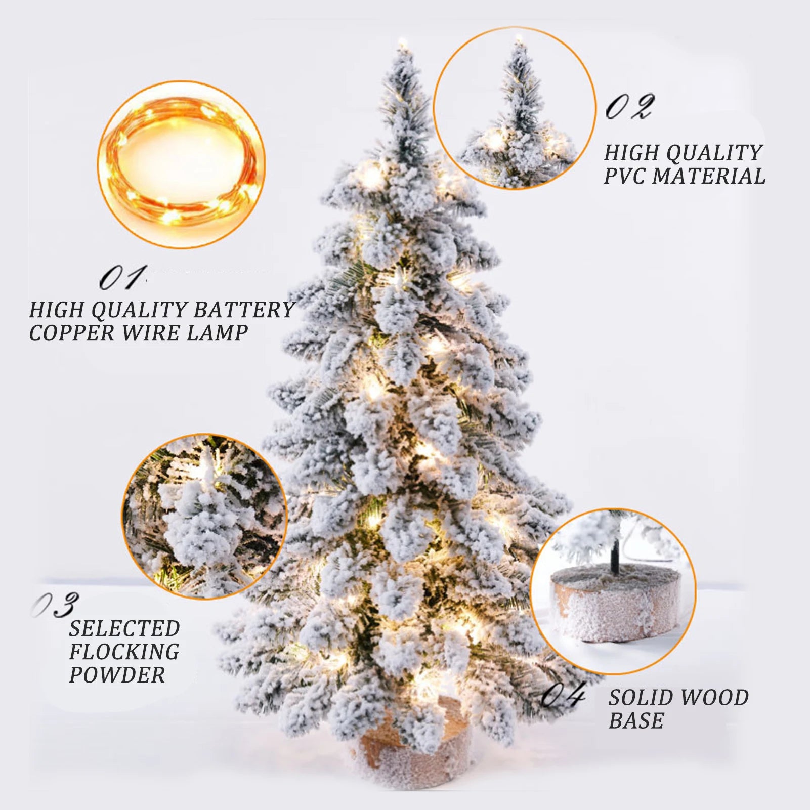 Weihnachtsbaum Tischfigur – Schneebedeckter Mini Weihnachtsbaum mit LED-Lichtern für Geschenke