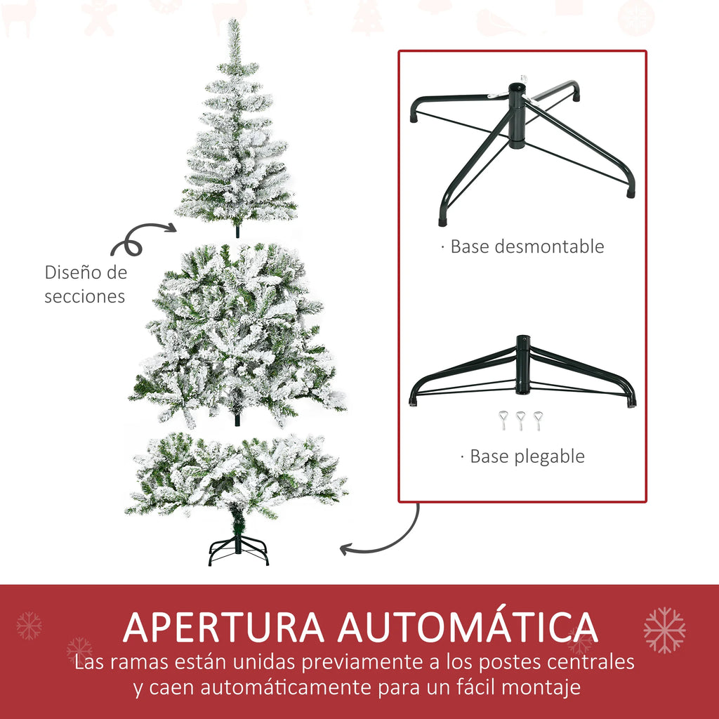 Künstlicher Weihnachtsbaum 180 cm – Grüner Baum mit 750 Zweigen & feuerfester Schneebeschichtung