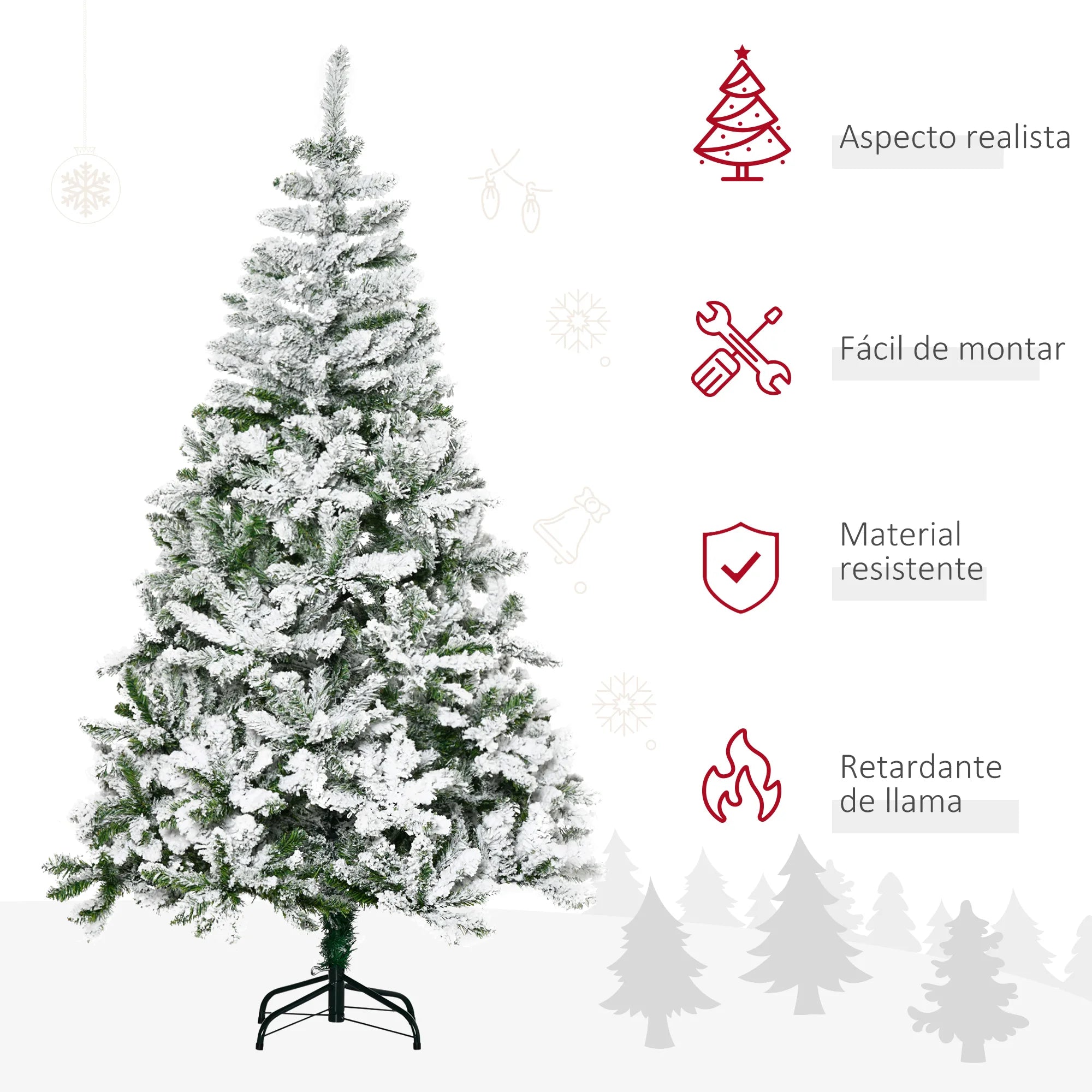 Künstlicher Weihnachtsbaum 180 cm – Grüner Baum mit 750 Zweigen & feuerfester Schneebeschichtung