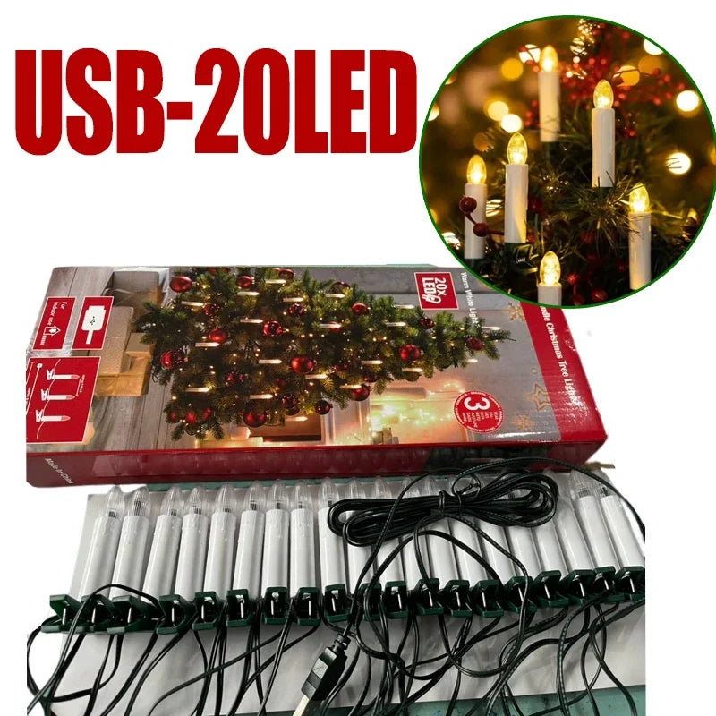 20er LED Kerzen Lichterkette – Warmweiß, Flameless Clip-On für Weihnachten & Deko