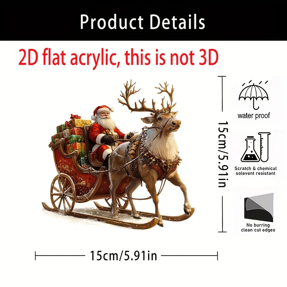 1x Weihnachts-Rentier Schlitten Santa Figur – 2D Acryl Deko für Weihnachten & Feiertage 2025