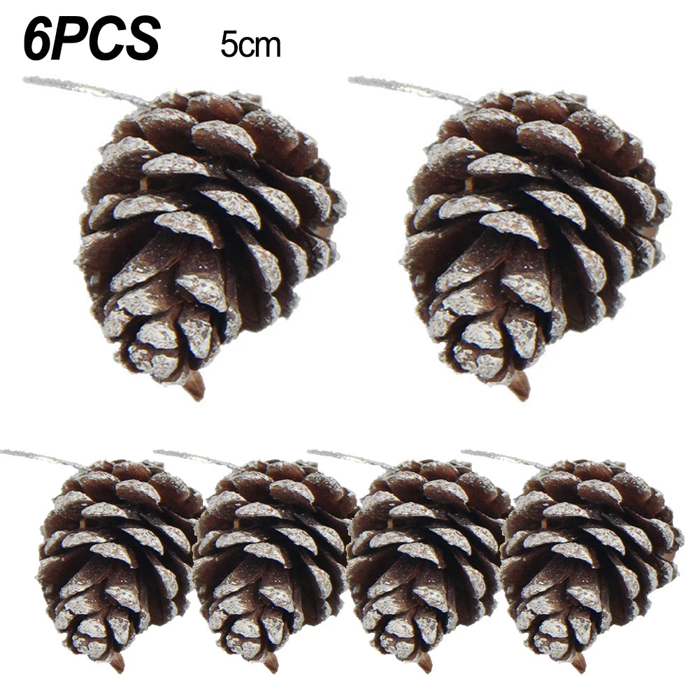 6 Stück Künstliche Tannenzapfen – Holz Pine Cones für Weihnachtsbaum Anhänger & Deko (4 cm)