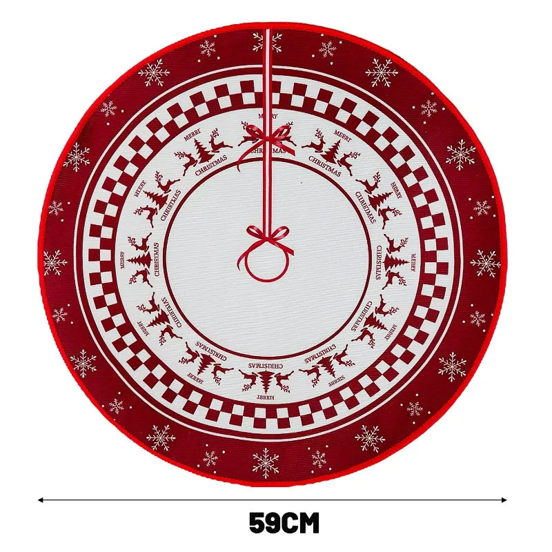 Weihnachtsbaumrock 59 cm – Rot mit Santa, Schneeflocken & Rentier Design