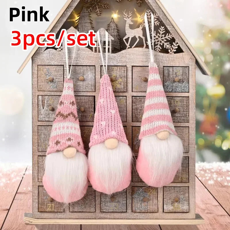 3er Set Weihnachtswichtel – Plüsch-Santa & gestrickte Figuren für Baum & Deko