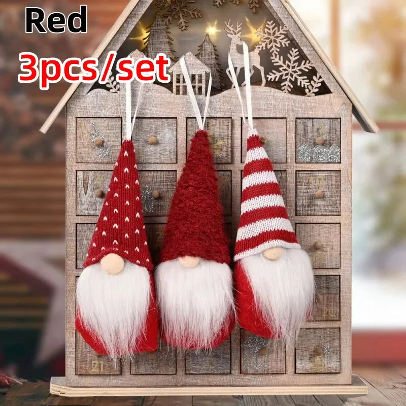 3er Set Weihnachtswichtel – Plüsch-Santa & gestrickte Figuren für Baum & Deko