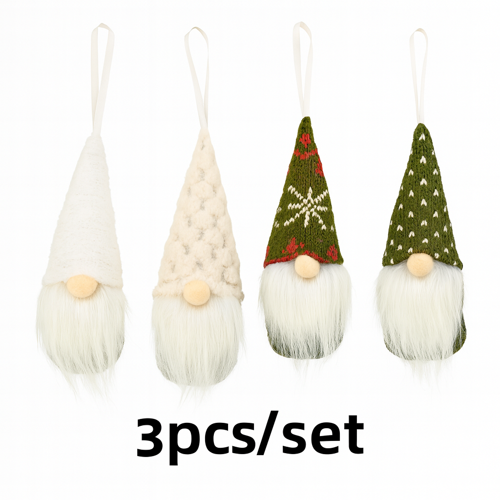 3er Set Weihnachtswichtel – Plüsch-Santa & gestrickte Figuren für Baum & Deko