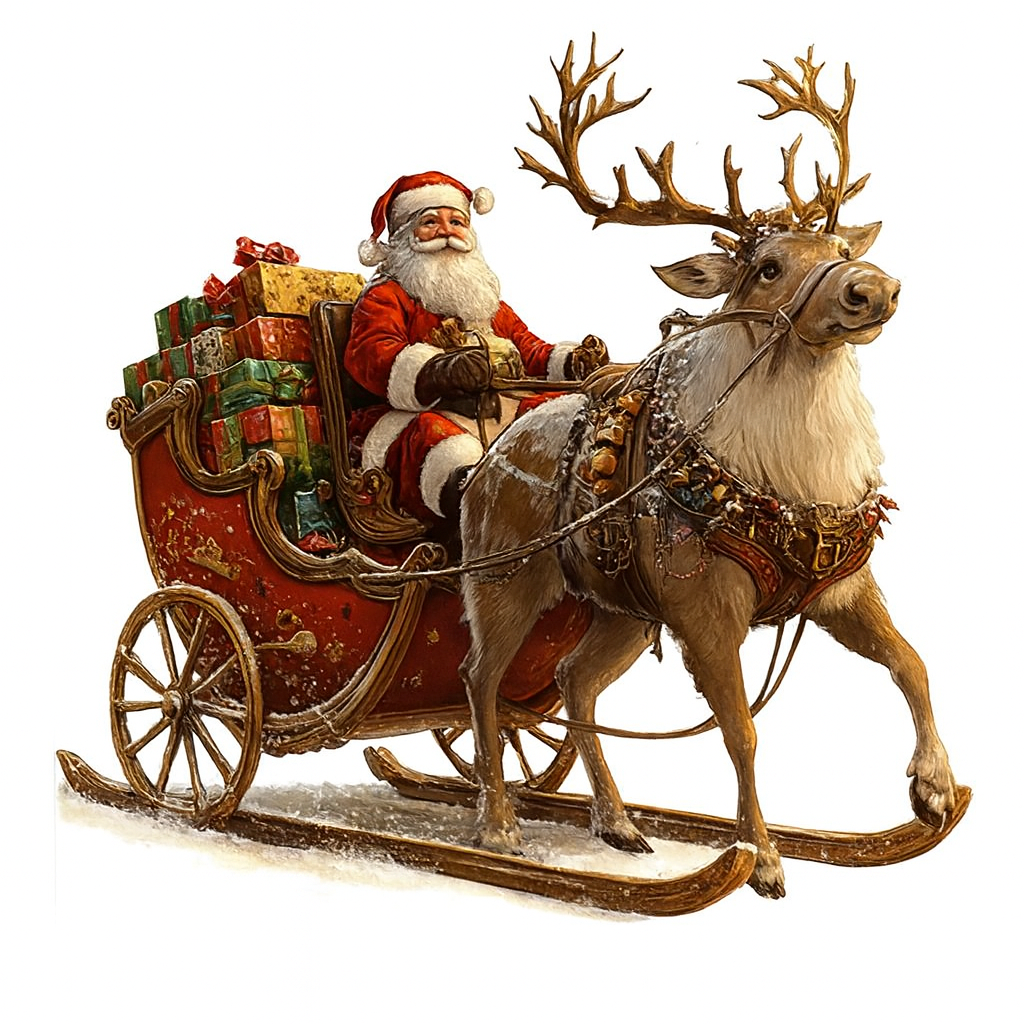 1x Weihnachts-Rentier Schlitten Santa Figur – 2D Acryl Deko für Weihnachten & Feiertage 2025